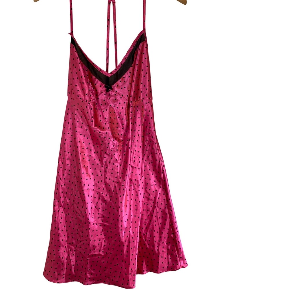 Y2k Polka Dot Babydoll slip dress L Satin Coquette barbiecore lace bow coquette